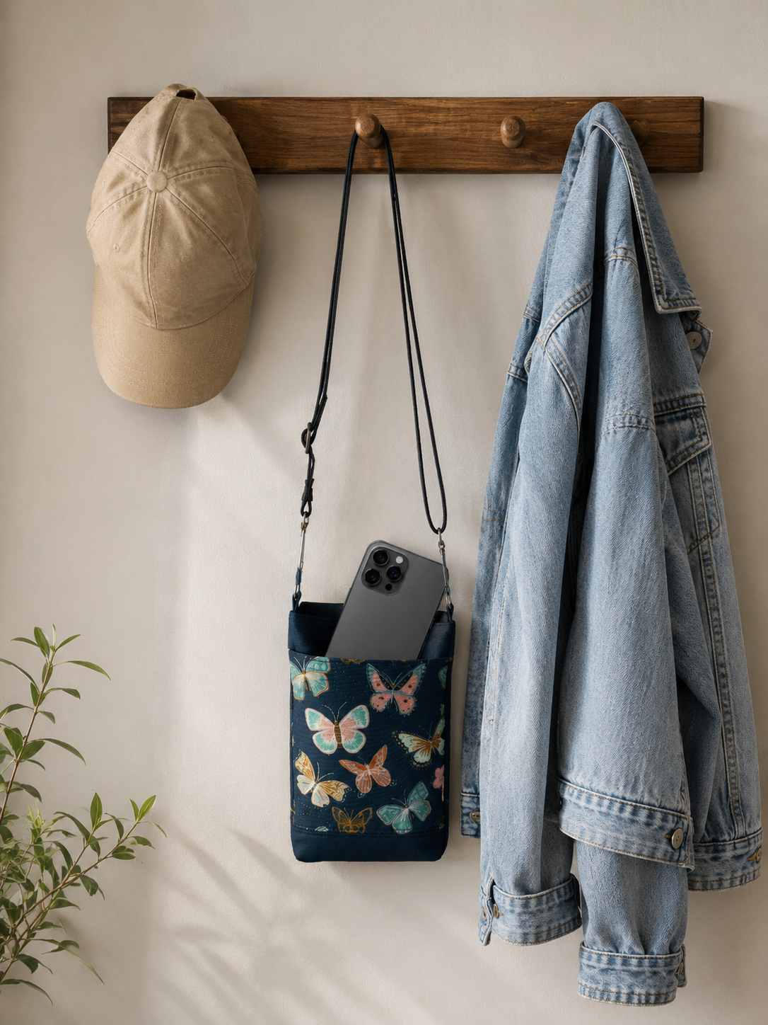 No-Zip Crossbody Bag - Blue Butterflies