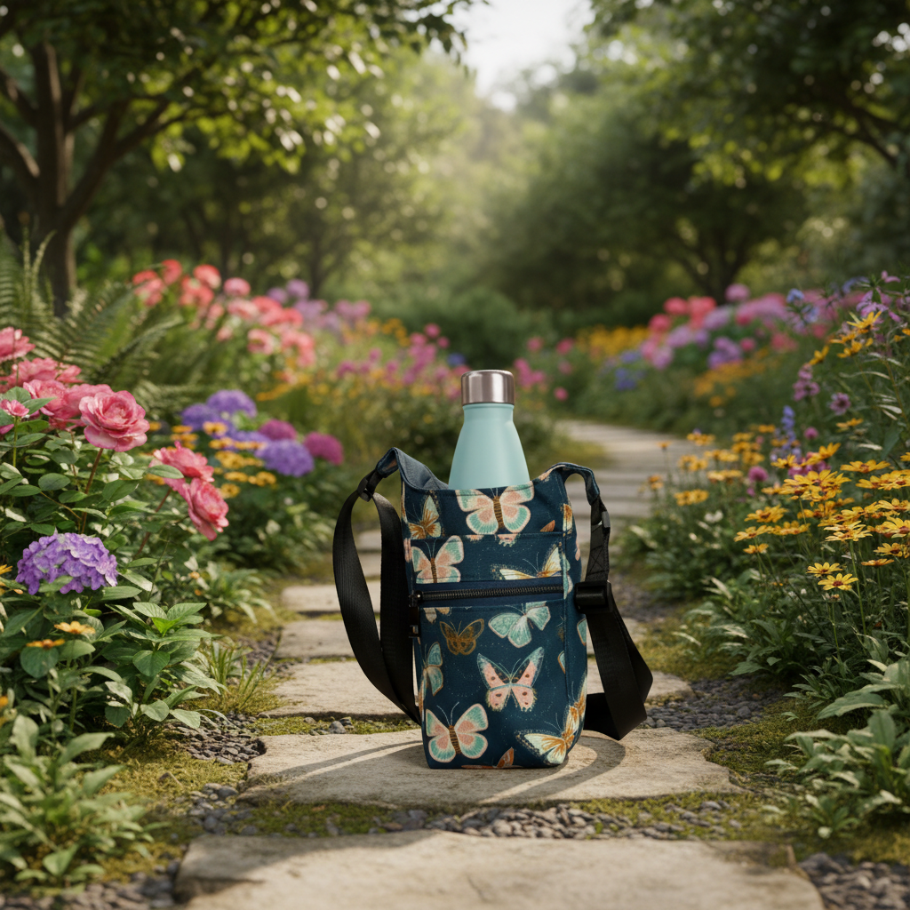 Blue Butterflies bag with lifestyle background