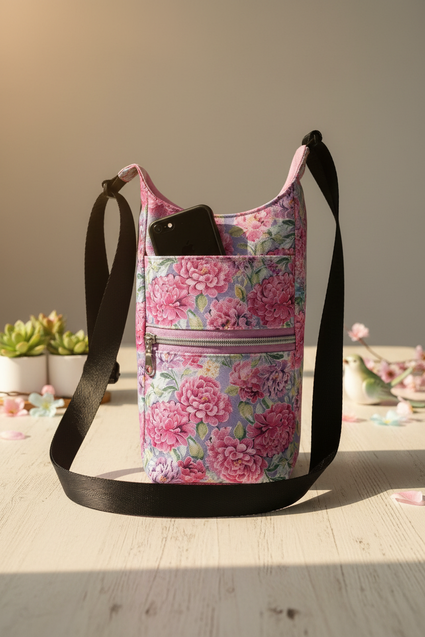 Peony bag on shelf - phone in slip pocket